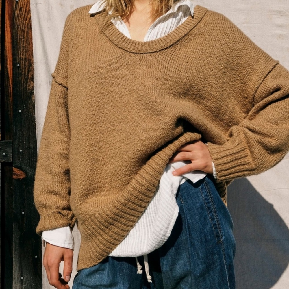 Free People Women’s Brookside Sweater Desert Camel - Size Large
